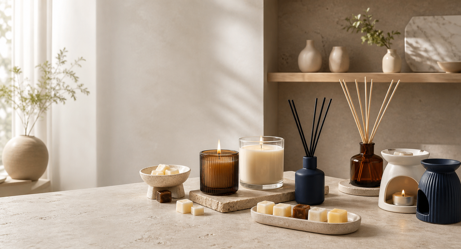 Editorial view of home-fragrance product formats